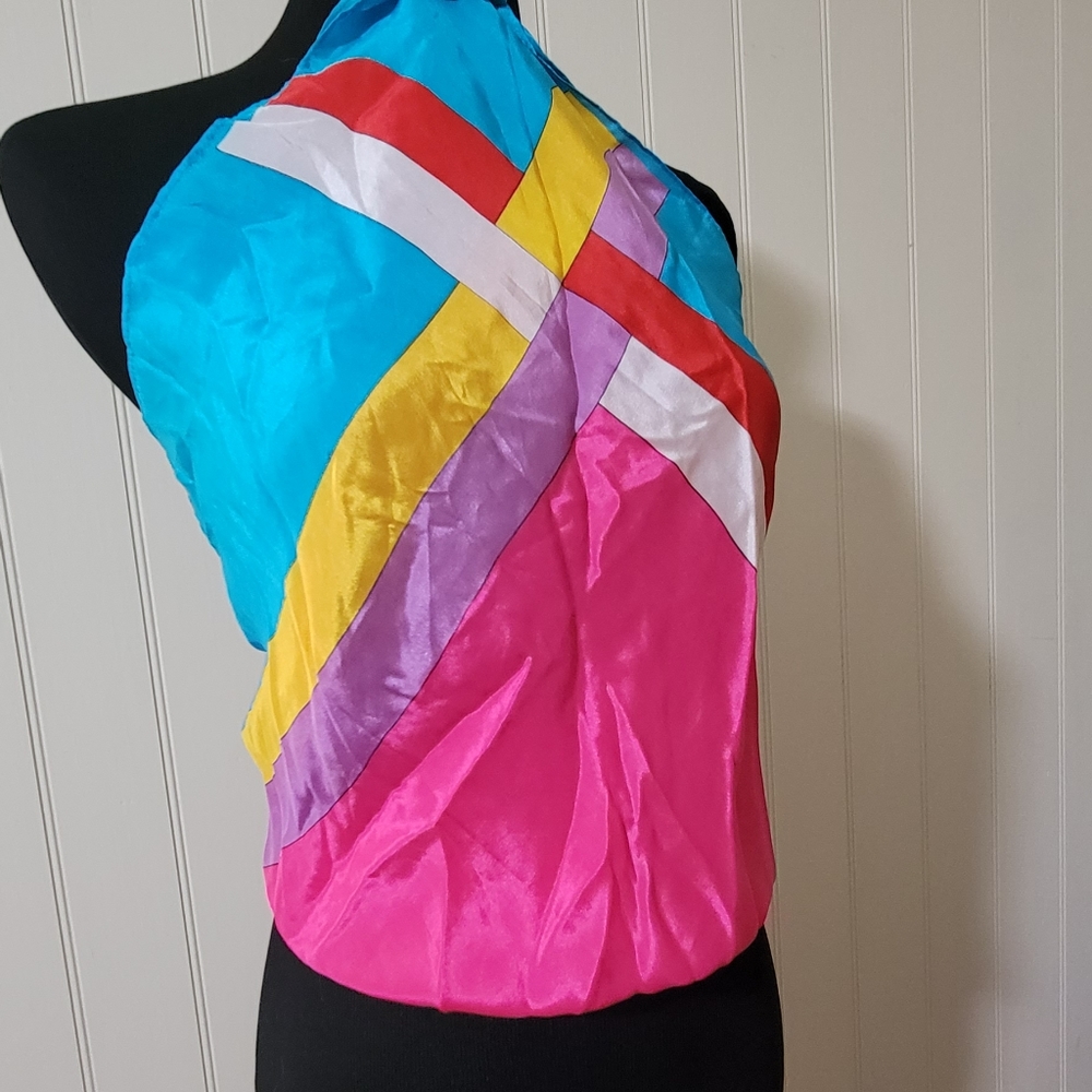 Vintage 80s silk-like color block scarf (no tag)